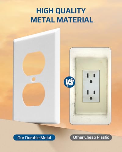 DEWENWILS Metal Duplex Wall Plate, UL Listed, Electrical Outlet Cover Plates, Dual Electric Receptacle Plug Covers for Living Room, Bedroom, Bathroom, Kitchen, Texture White (10-Pack) - Image 3