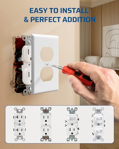 DEWENWILS Metal Duplex Wall Plate, UL Listed, Electrical Outlet Cover Plates, Dual Electric Receptacle Plug Covers for Living Room, Bedroom, Bathroom, Kitchen, Texture White (10-Pack) - Image 4