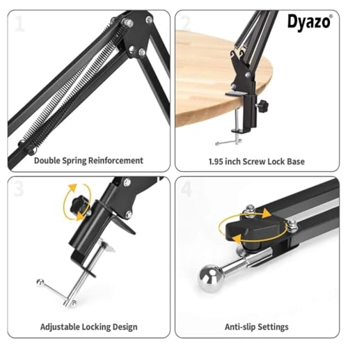 Dyazo Overhead Tablet Tripod Holder for Tabletop | 360° Adjustable Long Arm Stand with Clamp Mount for Video Recording, Crafting, Cooking, Streaming | Compatible Upto 4 – 10.6 Inch Devices (Black) - Image 2