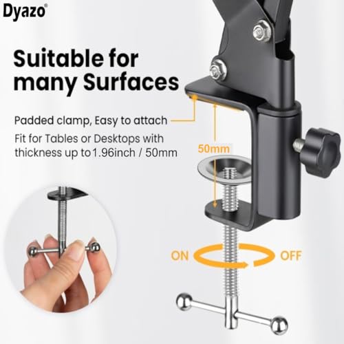 Dyazo Overhead Tablet Tripod Holder for Tabletop | 360° Adjustable Long Arm Stand with Clamp Mount for Video Recording, Crafting, Cooking, Streaming | Compatible Upto 4 – 10.6 Inch Devices (Black) - Image 4