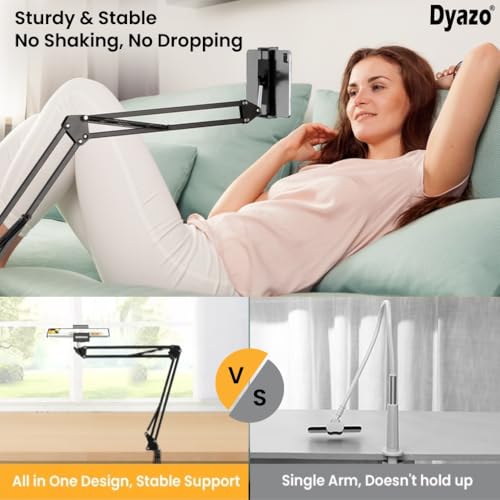 Dyazo Overhead Tablet Tripod Holder for Tabletop | 360° Adjustable Long Arm Stand with Clamp Mount for Video Recording, Crafting, Cooking, Streaming | Compatible Upto 4 – 10.6 Inch Devices (Black) - Image 3