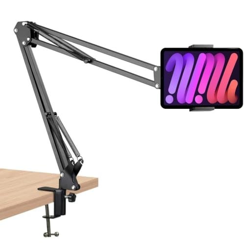 Dyazo Overhead Tablet Tripod Holder for Tabletop | 360° Adjustable Long Arm Stand with Clamp Mount for Video Recording, Crafting, Cooking, Streaming | Compatible Upto 4 – 10.6 Inch Devices (Black) - Image 1