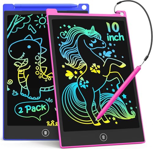 TECJOE 10 Inch 2 Pack LCD Writing Tablet Colorful Doodle Board Drawing Tablet for Kids Kids Travel Learning Toys Christmas Birthday Gifts for 3 4 5 6 7 8 Year Old Boys and Girls Toddlers - Image 1