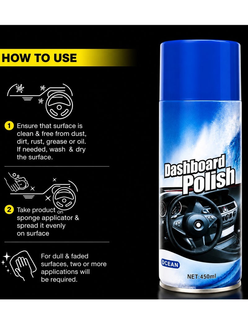 3PCS Ocean Dashboard Polish Spray 450ml - Car Dashboard Cleaner, Interior Protectant, UV Protection, Anti Dust Dashboard Shine, Plastic, Vinyl & Rubber Surface Restorer, Non Greasy Interior Polish for Cars, SUVs, Vans & Trucks. - Image 3