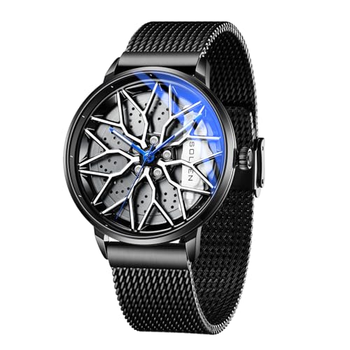 SOLLEN Car Watches for Men, Cool Racing Style Dial Car Wheel Rim Watch, Casual Waterproof Analog Men's Wrist Watch with Japanese Quartz & Luminous Function, Luxury Gift for Adults, Car Enthusiast - Image 1