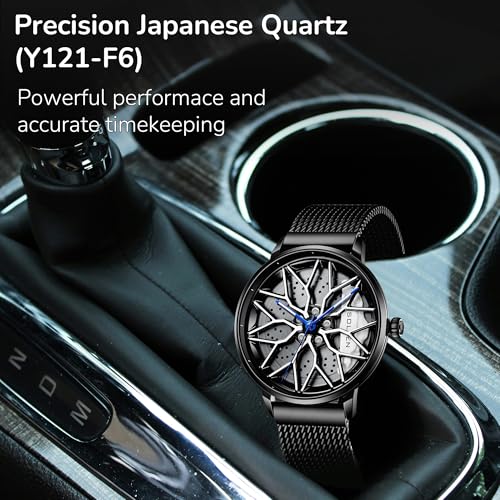 SOLLEN Car Watches for Men, Cool Racing Style Dial Car Wheel Rim Watch, Casual Waterproof Analog Men's Wrist Watch with Japanese Quartz & Luminous Function, Luxury Gift for Adults, Car Enthusiast - Image 4