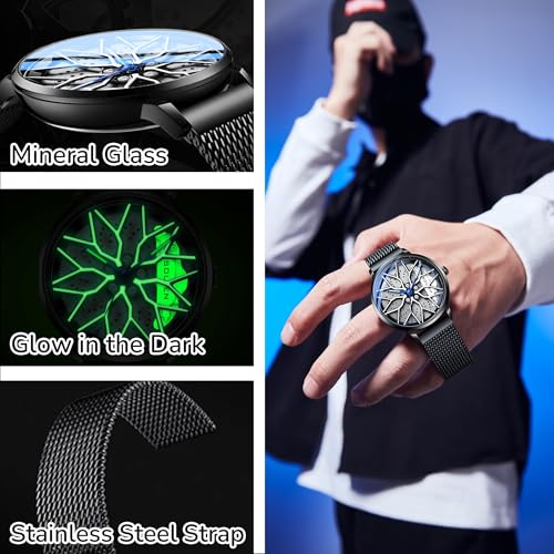SOLLEN Car Watches for Men, Cool Racing Style Dial Car Wheel Rim Watch, Casual Waterproof Analog Men's Wrist Watch with Japanese Quartz & Luminous Function, Luxury Gift for Adults, Car Enthusiast - Image 5