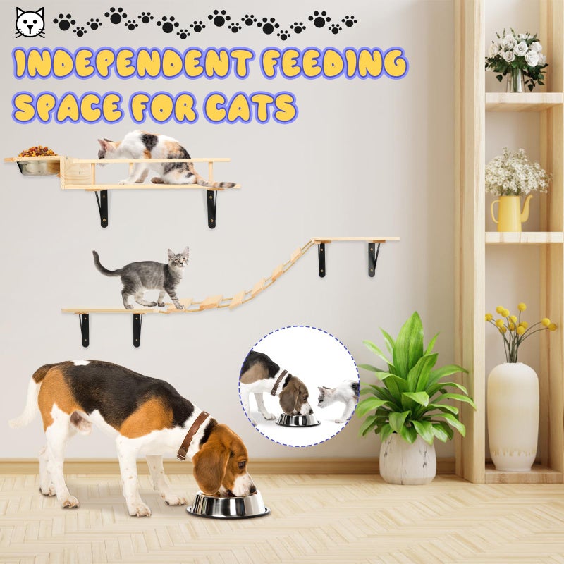 TIMIEEYA Cat Wall Shelves - Stable & Safe 5 in 1 Cat Walls Furniture Set, Wooden Kitten Climbing Wall with Bridge Ladder & Wall Steps - Image 4
