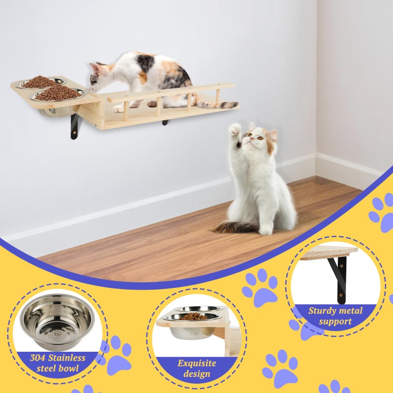 TIMIEEYA Cat Wall Shelves - Stable & Safe 5 in 1 Cat Walls Furniture Set, Wooden Kitten Climbing Wall with Bridge Ladder & Wall Steps - Image 3