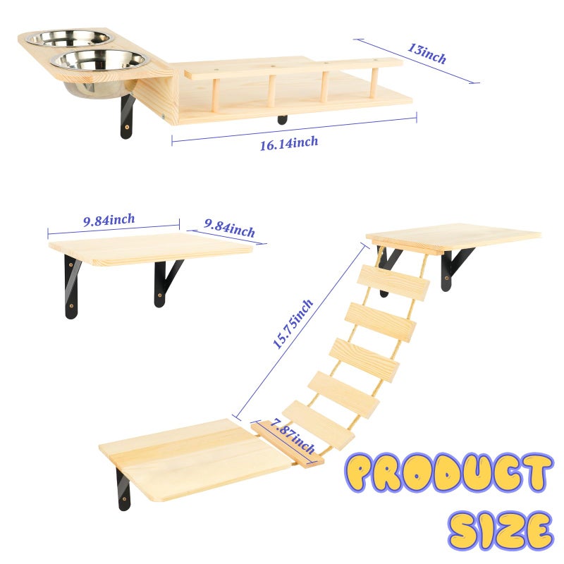 TIMIEEYA Cat Wall Shelves - Stable & Safe 5 in 1 Cat Walls Furniture Set, Wooden Kitten Climbing Wall with Bridge Ladder & Wall Steps - Image 2