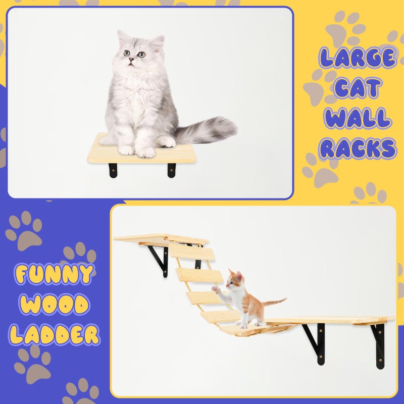 TIMIEEYA Cat Wall Shelves - Stable & Safe 5 in 1 Cat Walls Furniture Set, Wooden Kitten Climbing Wall with Bridge Ladder & Wall Steps - Image 5