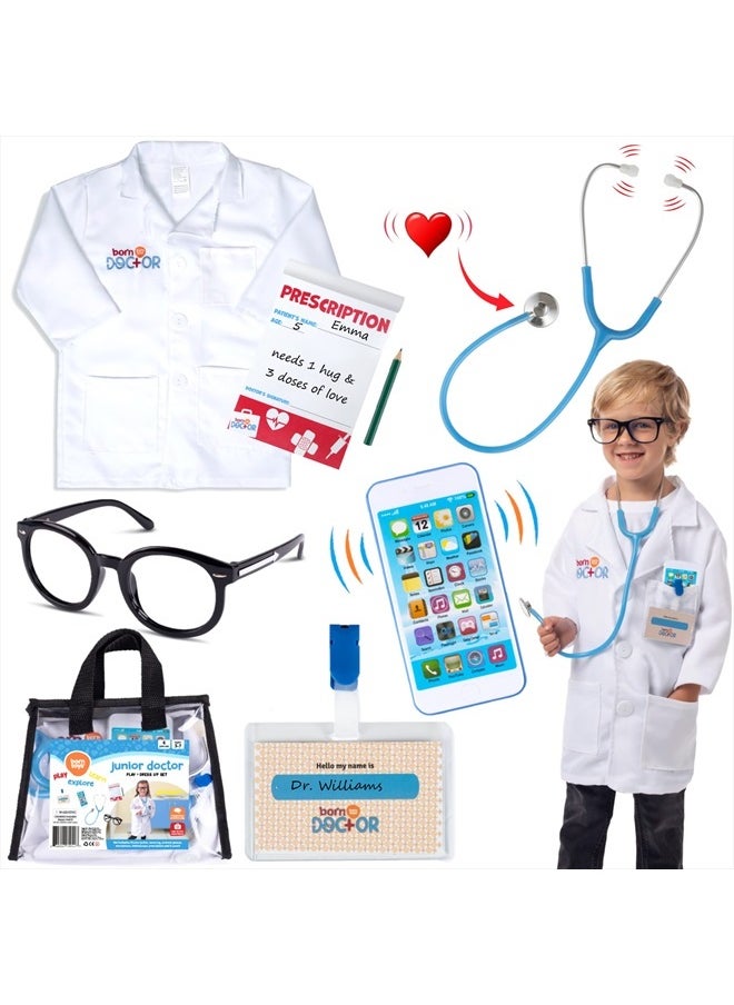 Born Toys Doctor Kit for Kids for Kids Ages 3-7, Complete Kids Doctor Kit Includes Kids Doctor Coat, Real Stethoscope, Toy Phone, Eyeglasses, Prescription Pad & Pencil - Pretend Play Doctor Set  - Image 1