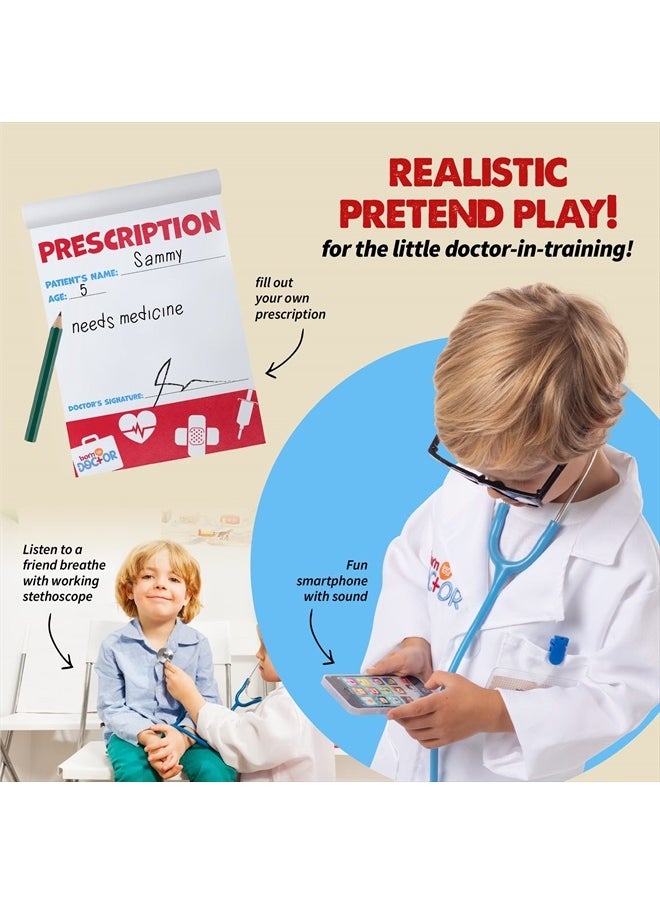Born Toys Doctor Kit for Kids for Kids Ages 3-7, Complete Kids Doctor Kit Includes Kids Doctor Coat, Real Stethoscope, Toy Phone, Eyeglasses, Prescription Pad & Pencil - Pretend Play Doctor Set  - Image 5