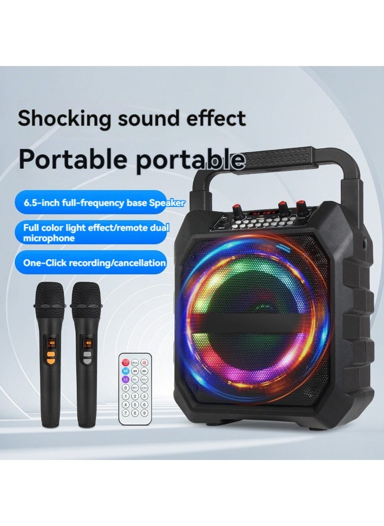 Generic - JYX karaoke machine with two wireless microphones, portable Bluetooth speaker, with bass/treble adjustment, PA system with remote control, LED lights, supports TF card/USB, AUX IN, FM, REC, TWS party. - Image 1