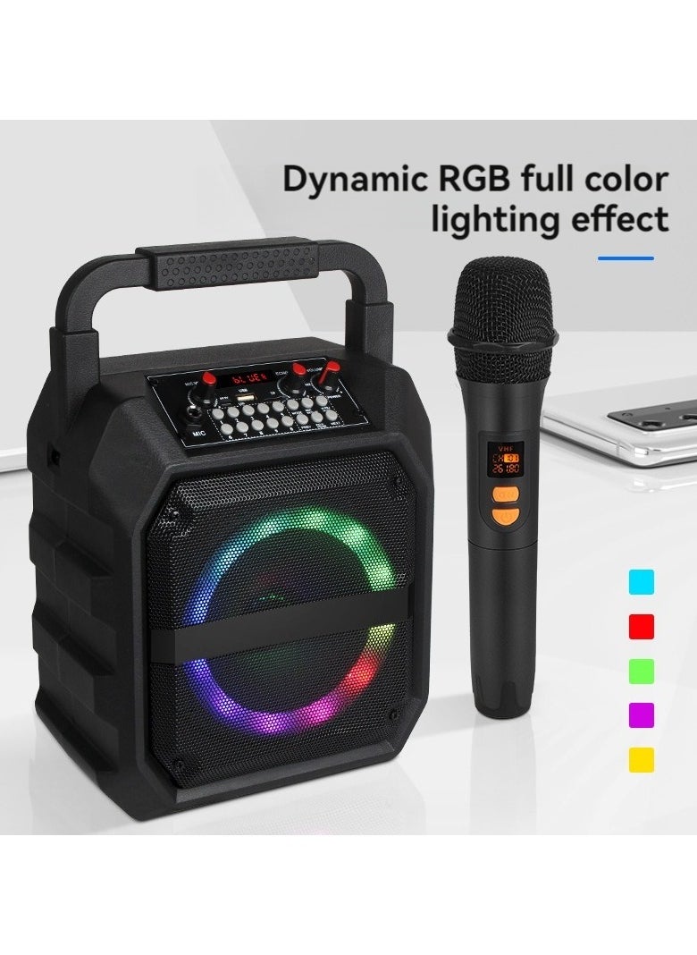 Generic - JYX karaoke machine with two wireless microphones, portable Bluetooth speaker, with bass/treble adjustment, PA system with remote control, LED lights, supports TF card/USB, AUX IN, FM, REC, TWS party. - Image 1