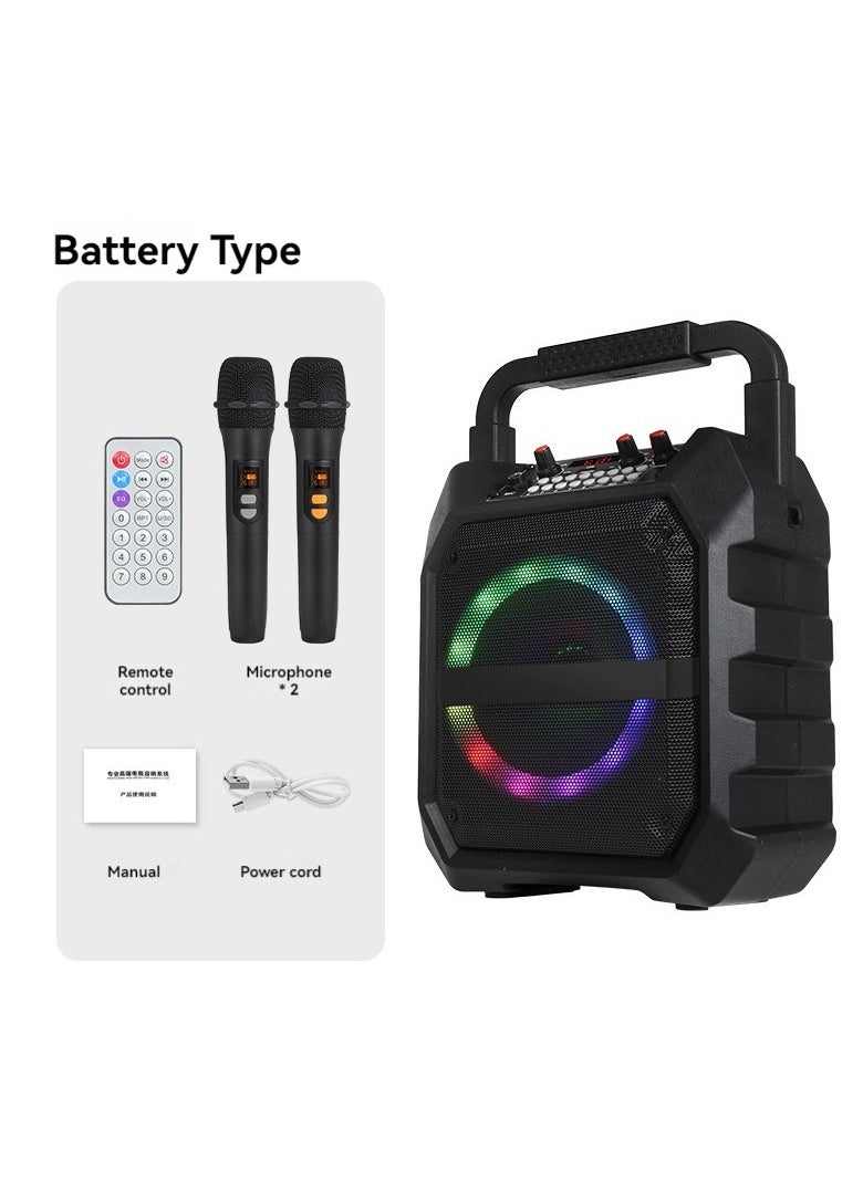 Generic - JYX karaoke machine with two wireless microphones, portable Bluetooth speaker, with bass/treble adjustment, PA system with remote control, LED lights, supports TF card/USB, AUX IN, FM, REC, TWS party. - Image 1