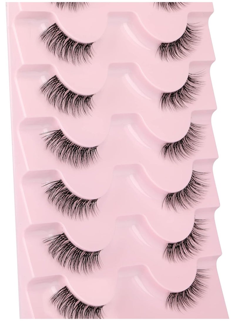 Half Lashes with Clear Band Cat-Eye Eyelashes Fluffy Wispy False Eyelashes Natural Look Handmade Soft DIY Cluster Lashes Pack 7 Pairs - Image 5