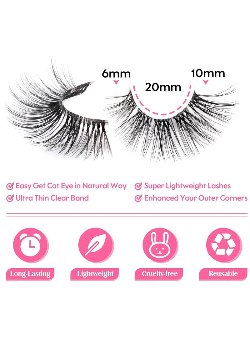 Half Lashes with Clear Band Cat-Eye Eyelashes Fluffy Wispy False Eyelashes Natural Look Handmade Soft DIY Cluster Lashes Pack 7 Pairs - Image 2