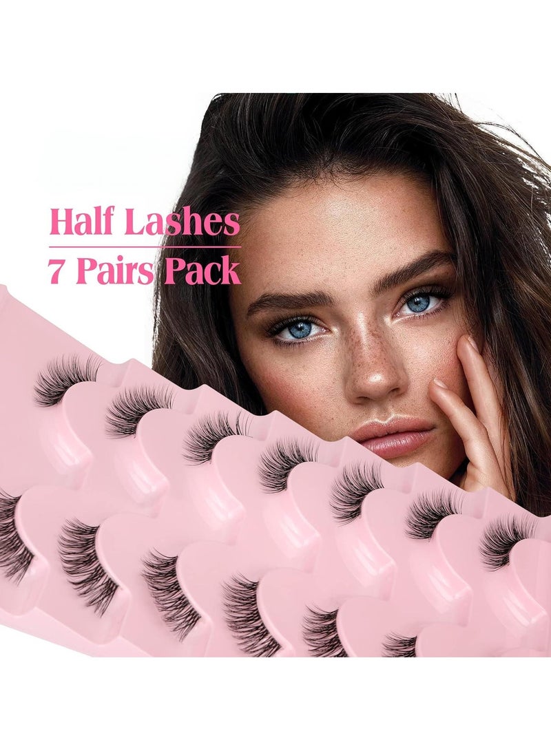 Half Lashes with Clear Band Cat-Eye Eyelashes Fluffy Wispy False Eyelashes Natural Look Handmade Soft DIY Cluster Lashes Pack 7 Pairs - Image 3