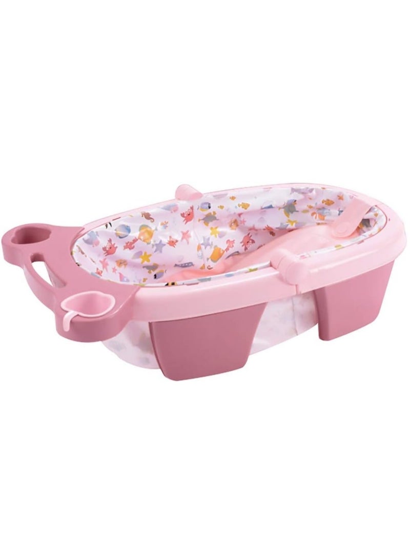 A foldable baby bathtub featuring a practical, space-saving design measuring 74 x 44 x 18 cm—and a dedicated soap holder. - Image 1