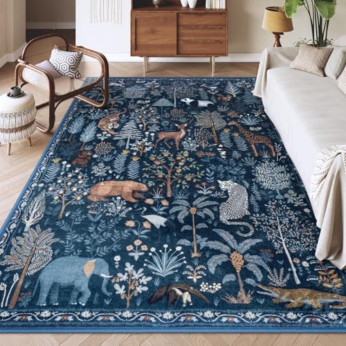 OJIA Jungle Print Rugs for Living Room 8x10 Washable Area Rugs for Bedroom, Modern Non-Slip Ultra-Thin Soft Large Carpet Non-Shedding Nursery Rug for Teens Kids Playroom Dining Room Home Decor - Image 1