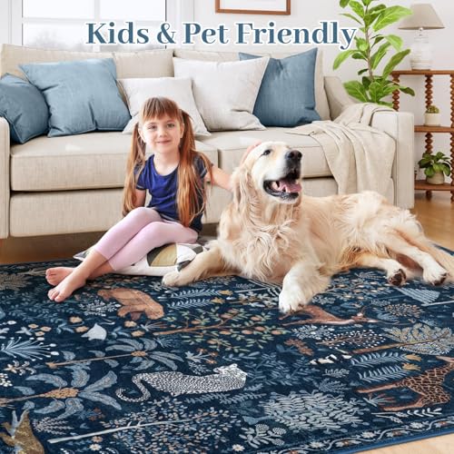 OJIA Jungle Print Rugs for Living Room 8x10 Washable Area Rugs for Bedroom, Modern Non-Slip Ultra-Thin Soft Large Carpet Non-Shedding Nursery Rug for Teens Kids Playroom Dining Room Home Decor - Image 3