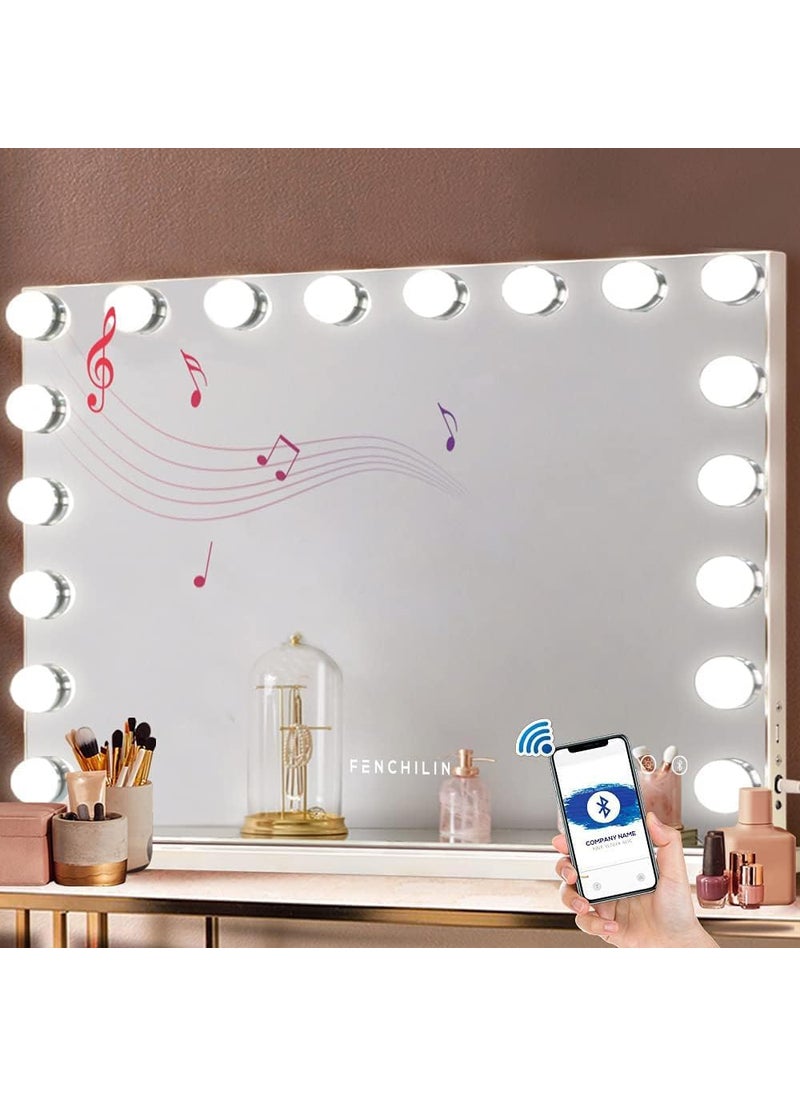 FENCHILIN - FENCHILIN Vanity Mirror for Makeup with Speaker Extra Large Hollywood Lighted Mirror with 18 Dimming LED Bulbs Smart, Tabletop/Hanging Cosmetic Mirror with Touch Screen & USB Charging Port - Image 1