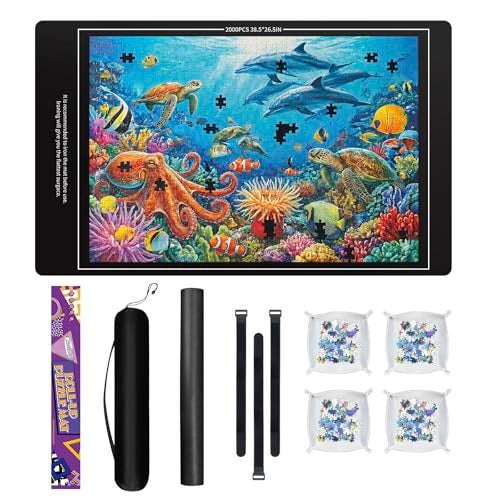 Nattork Jigsaw Puzzle Mat Roll UpPortable Saver Pad Up to 2000 Pieceswith NonSlip Rubber Bottom4 Puzzle Sorting Trays 1 Storage Bag - Image 1