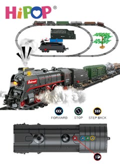 HIPOP Steam Train Toy Set for Kids,Electric Train Toy with Musical lighting,Simulation Track,Locomotive,Carriages,Trees,Electric Assembly Toy Rail Car  - Image 1
