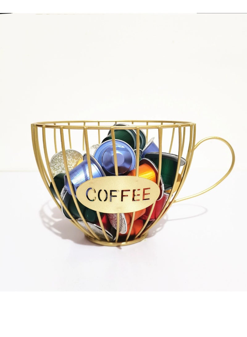 Coffee Cup Shape Cofffee Capsule Storage Holder Coffee Pod Organizer, Gold - Image 2