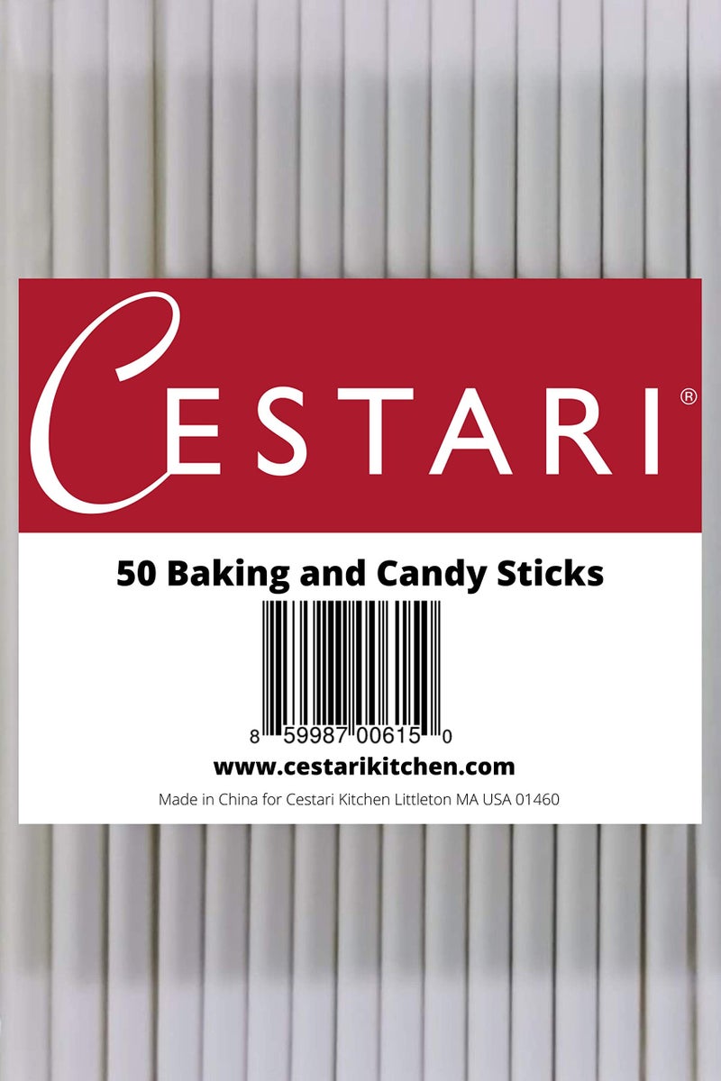 Cestari Cake Pop Sticks  Wont Bend or Fall Apart  Candy Making Accessories  Food Grade Paper  Compostable  Baking Tools  Accessories  Set of 50 45 Inch Long White Dessert Sticks