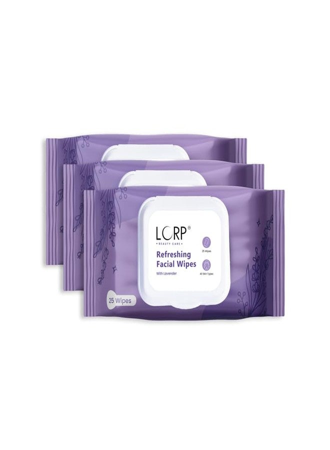 LORP Refreshing Facial Wipes With Lavender & Vitamin-E Enriched | Dermatologically Suited |All Skin Types | 3 Packs Of 25 Wipes| - Image 1