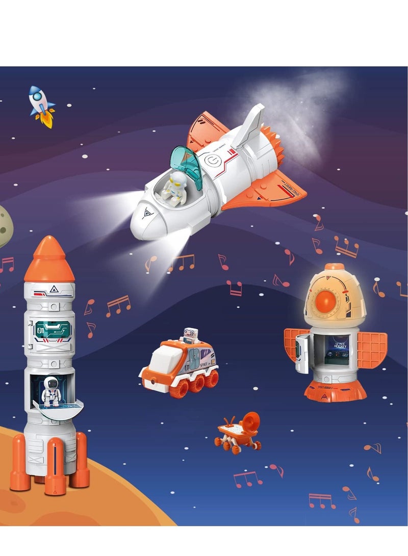 SYOSI 5 in1 Space Toy for Kids Aerospace Model Space Figure Toys with Sound Lights Includes Space Shuttle Astronaut Figures Rover Station - Image 3