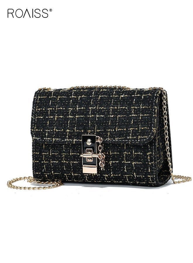 roaiss Women Stylish Handbag with Turn-lock Closure, Large Capacity Shoulder Bag with Chain Strap, Classic Elegant Tweed Crossbody Bag for Ladies, Ideal for Dating, Shopping and Everyday Use - Image 1