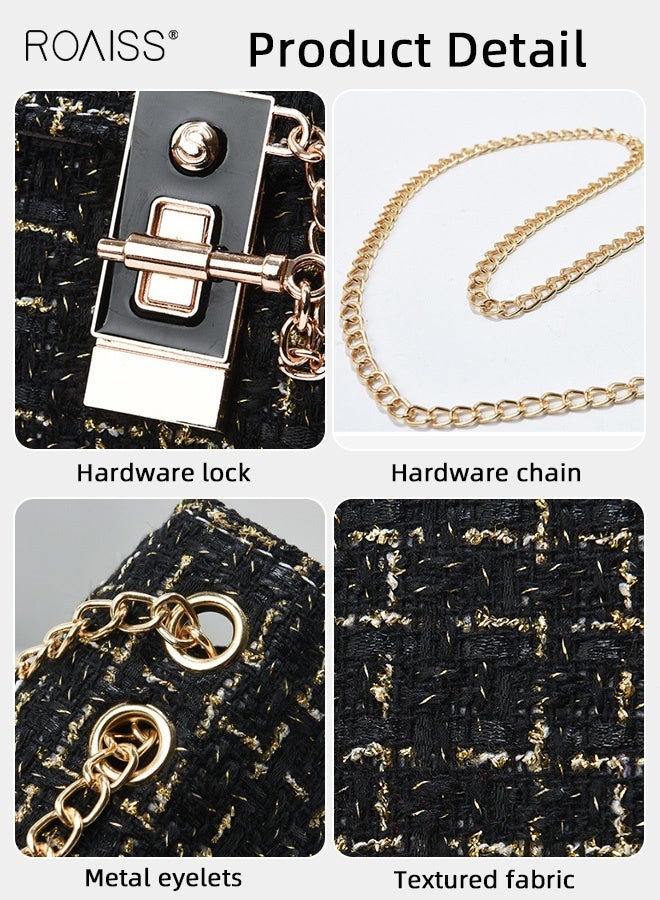 roaiss Women Stylish Handbag with Turn-lock Closure, Large Capacity Shoulder Bag with Chain Strap, Classic Elegant Tweed Crossbody Bag for Ladies, Ideal for Dating, Shopping and Everyday Use - Image 4