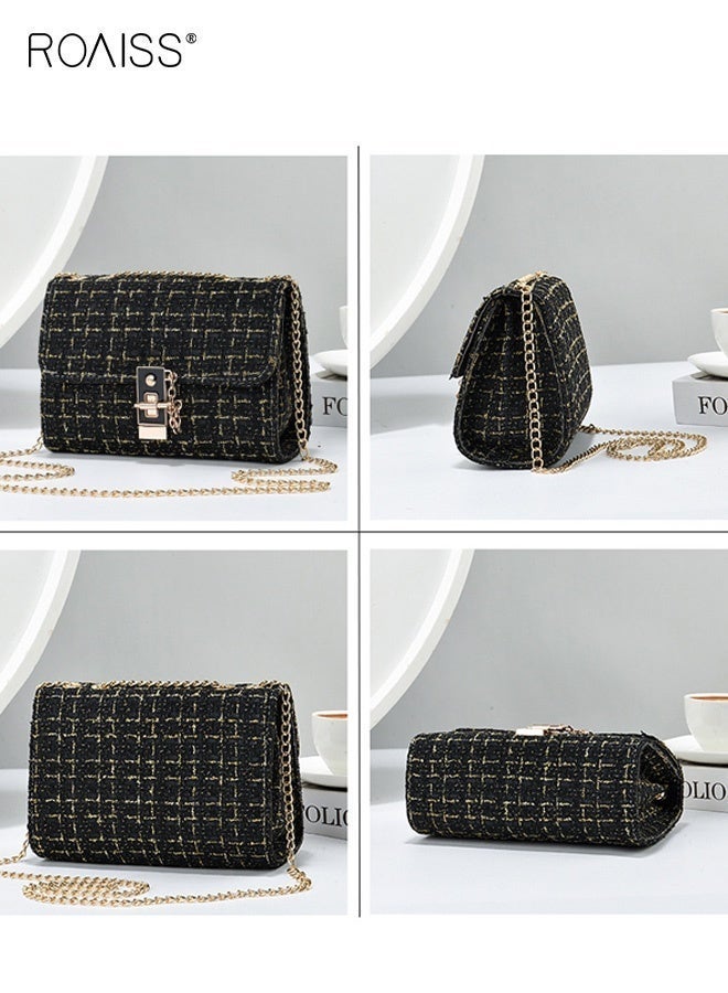 roaiss Women Stylish Handbag with Turn-lock Closure, Large Capacity Shoulder Bag with Chain Strap, Classic Elegant Tweed Crossbody Bag for Ladies, Ideal for Dating, Shopping and Everyday Use - Image 5