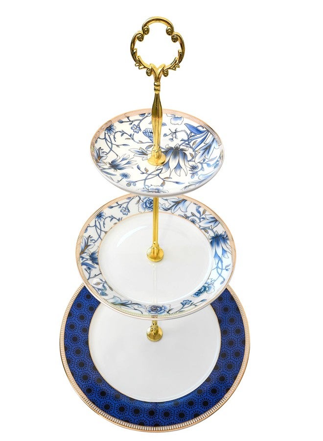 ACMLIFE Porcelain Cake Stand, White and Blue Bone Cupcake Stand, 3 Tier Wedding Cake Stand, Dessert Stand, Afternoon Tea Display Stand (Bone china 3) - Image 1