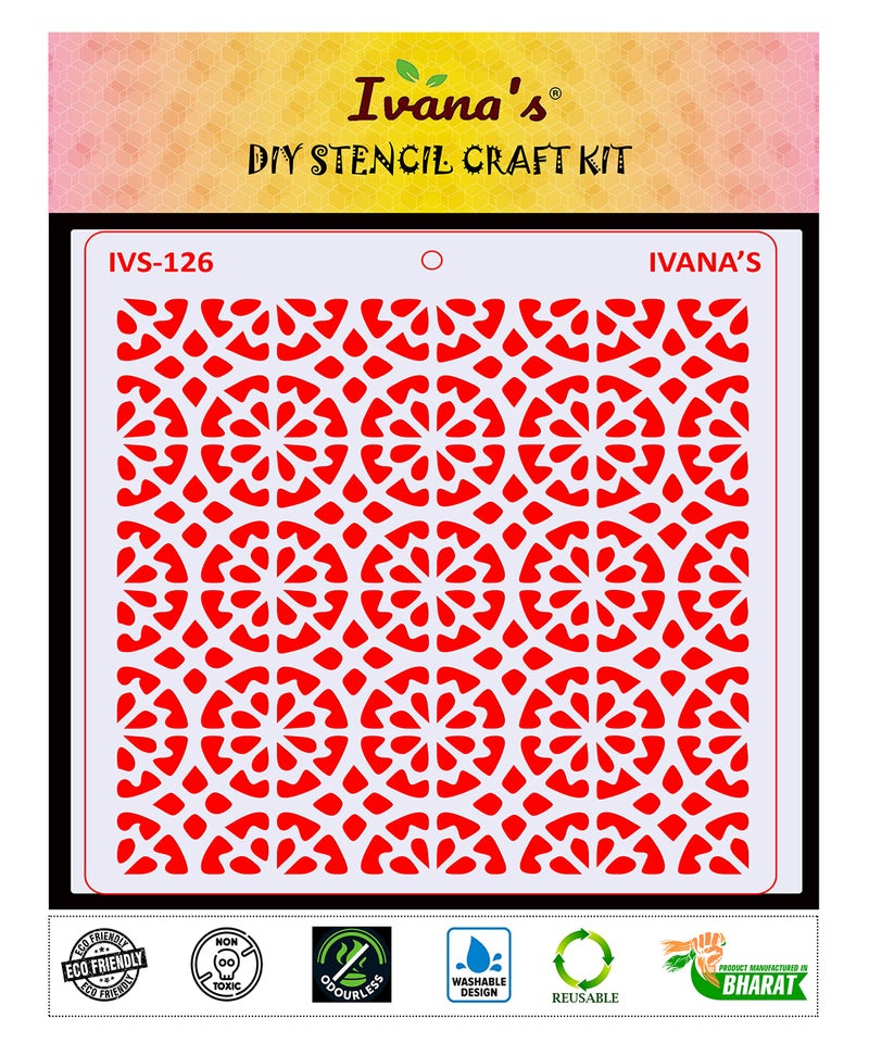 IVANA'S Art & Craft Stencil for Art & Craft, DIY Decorative Stencil for Painting on Canvas, Fabric, Cloth, Paper, Glass, Furniture and Wall, Size - 6 x 6 inch, Pack of 1, IVS-126, Off White - Image 2