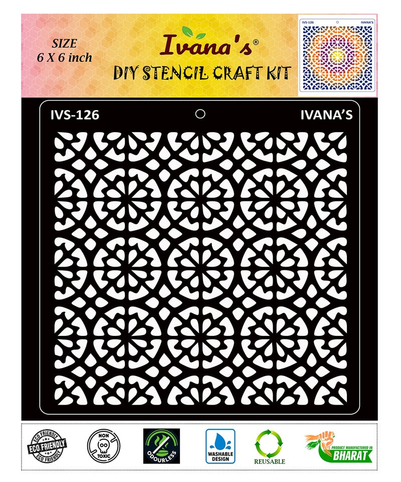 IVANA'S Art & Craft Stencil for Art & Craft, DIY Decorative Stencil for Painting on Canvas, Fabric, Cloth, Paper, Glass, Furniture and Wall, Size - 6 x 6 inch, Pack of 1, IVS-126, Off White - Image 1