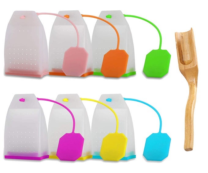 6 PACK SILICONE TEA INFUSER REUSABLE TEA BAGS TEA STRAINER FILTER TEA STEEPER TEA DIFFUSER TEA HOLDER FOR LOOSE LEAF TEA WITH SPOON