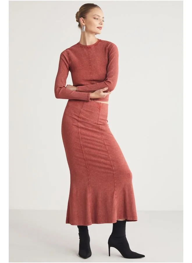 GRIMELANGE Grimelange Cateline Women's Slim Fit Elastic Waist Bodycon Midi Brick Skirt