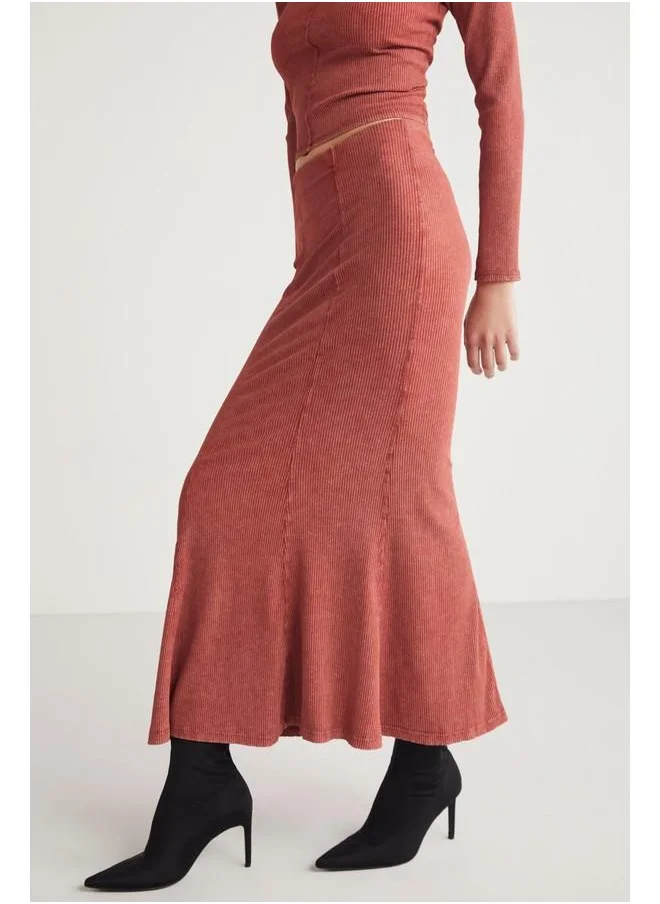 GRIMELANGE Grimelange Cateline Women's Slim Fit Elastic Waist Bodycon Midi Brick Skirt