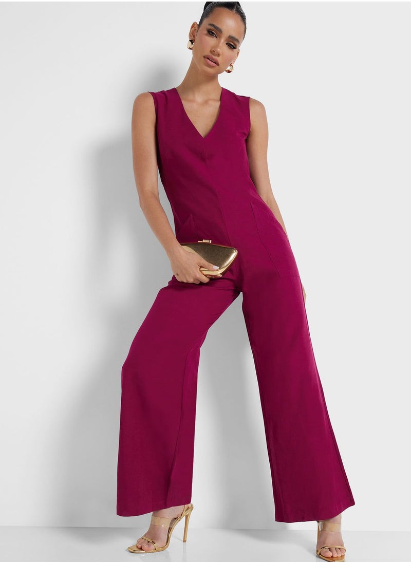 Closet London - V-Neck Wide Leg Jumpsuit - Image 1