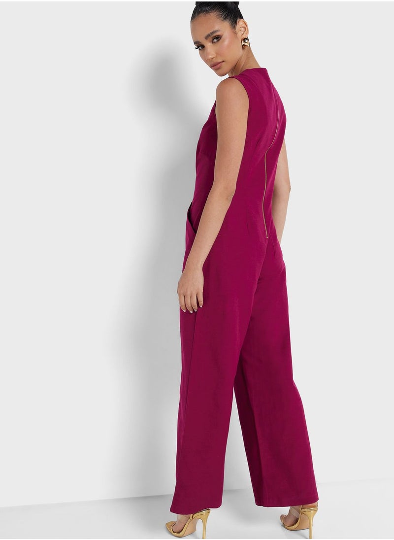 Closet London - V-Neck Wide Leg Jumpsuit - Image 1