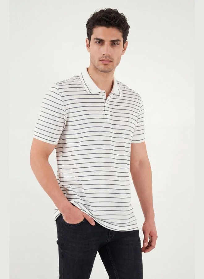 Buratti  Buratti Striped Short-Sleeve Button-Down Polo T-Shirt Men's POLO T-SHIRT 5904026 for Men | Best Price UAE
