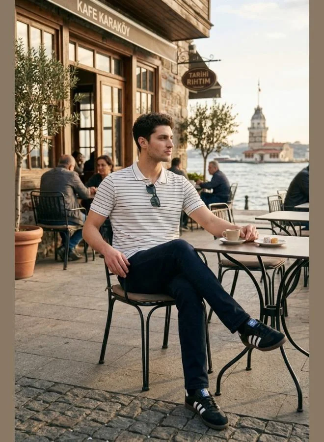 بوراتي Buratti Striped Short-Sleeve Button-Down Polo T-Shirt Men's POLO T-SHIRT 5904026