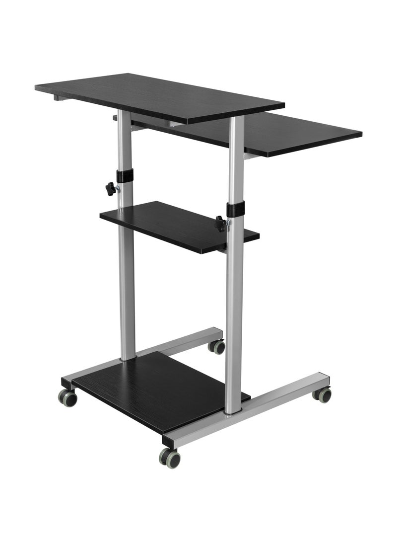 Skill Tech Skilltech SH WST01 Heavy-Duty Mobile Workstation Desk | Freestanding Sit-Stand Cart with Dual Worksurfaces | 60kg Capacity | Height Adjustable 820-1260mm | Black/Silver - Image 3