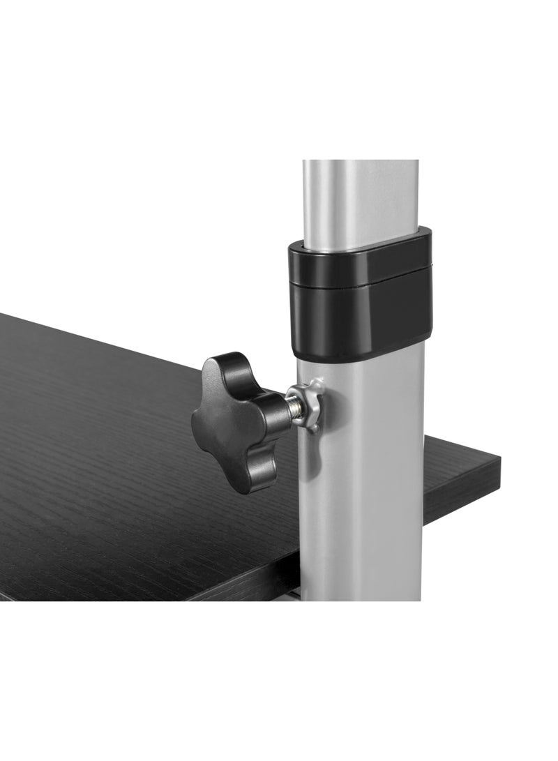 Skill Tech Skilltech SH WST01 Heavy-Duty Mobile Workstation Desk | Freestanding Sit-Stand Cart with Dual Worksurfaces | 60kg Capacity | Height Adjustable 820-1260mm | Black/Silver - Image 4