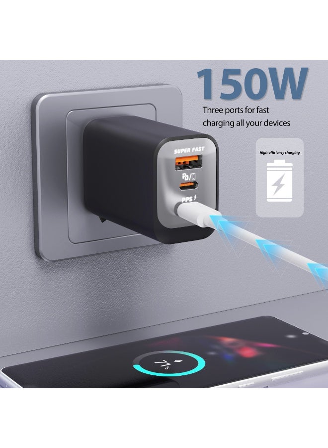 150W UK 3 Ports Multifunctional Super Fast Charger Adapter Mobile Phone Wall Charger Travel Power Adapter Black - Image 4