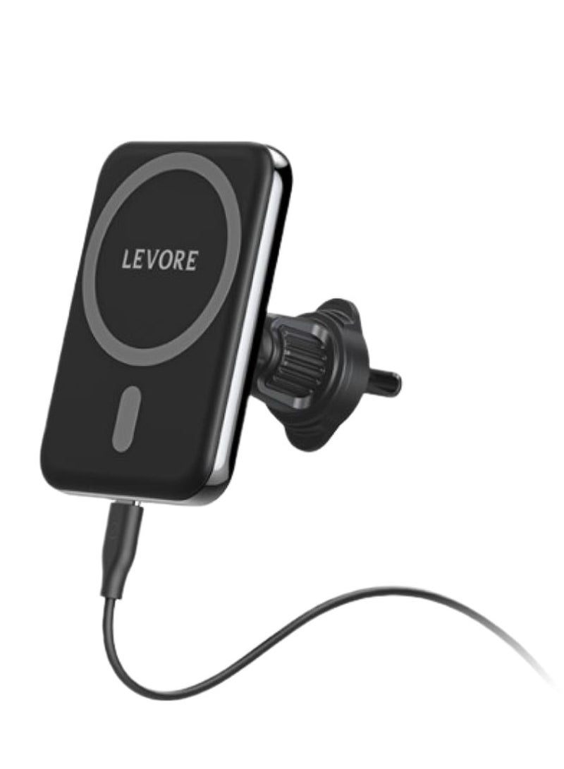 ليفور شاحن سيارة لاسلكي مغناطيسي من ليفور LS11، حامل هاتف آمن في فتحة التهوية، مدخل من النوع C، مغناطيس قوي، وتصميم إيطالي - Image 1